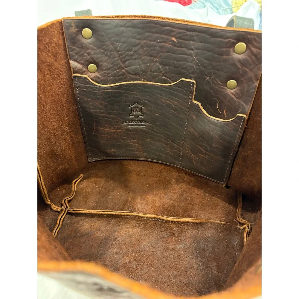 AK Leather The Tote Bag Brown Pebbled Rivets Alaska